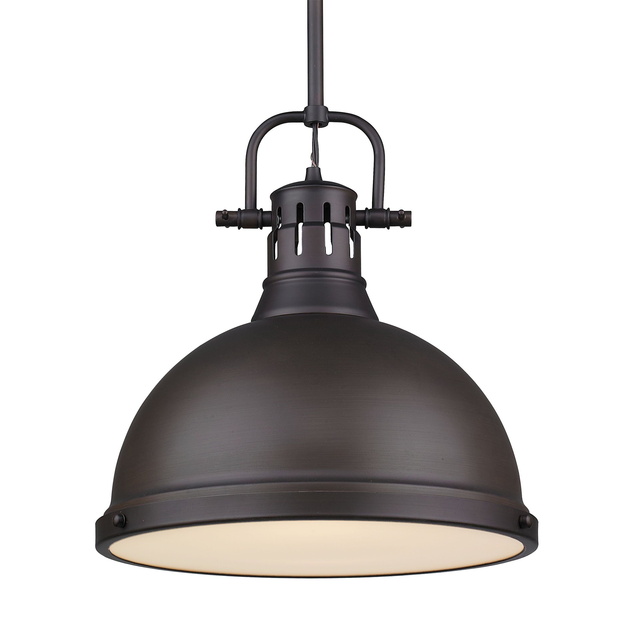 Yep by Golden Lighting Duncan 1-light 14in Rod Hung Pendant in Rubbed Bronze and Rubbed Bronze shade