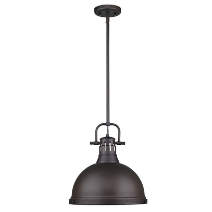 Duncan 1 Light Pendant with Rod in Rubbed Bronze with a Rubbed Bronze Shade - Rubbed Bronze / Rubbed Bronze / Bronze - Golden Lighting