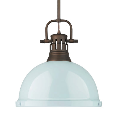 Yep by Golden Lighting Duncan 1-light 14in Rod Hung Pendant in Rubbed Bronze and Seafoam shade - Default Title - Golden Lighting
