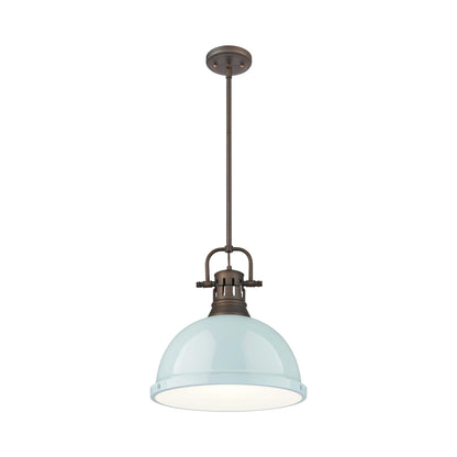 Duncan 1-Light Pendant with Rod in Rubbed Bronze with Seafoam - Default Title - Golden Lighting