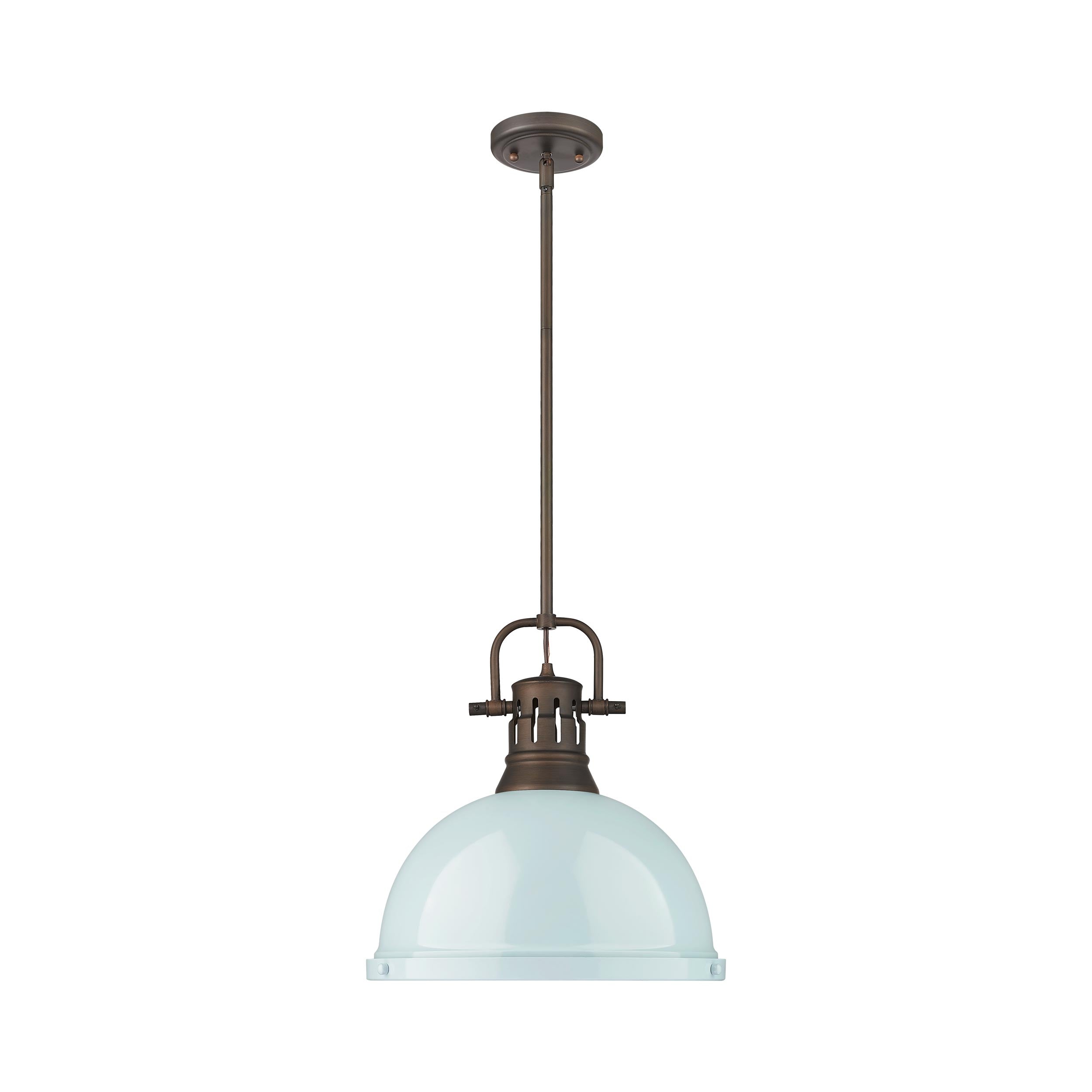 Duncan 1-Light Pendant with Rod in Rubbed Bronze with Seafoam - - Golden Lighting