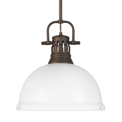 Yep by Golden Lighting Duncan 1-light 14in Rod Hung Pendant in Rubbed Bronze and Matte White shade - Default Title - Golden Lighting