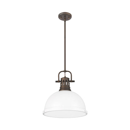 Duncan 1-Light Pendant with Rod in Rubbed Bronze with Matte White - Rubbed Bronze / Matte White / White - Golden Lighting