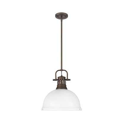 Duncan 1-Light Pendant with Rod in Rubbed Bronze with Matte White - - Golden Lighting