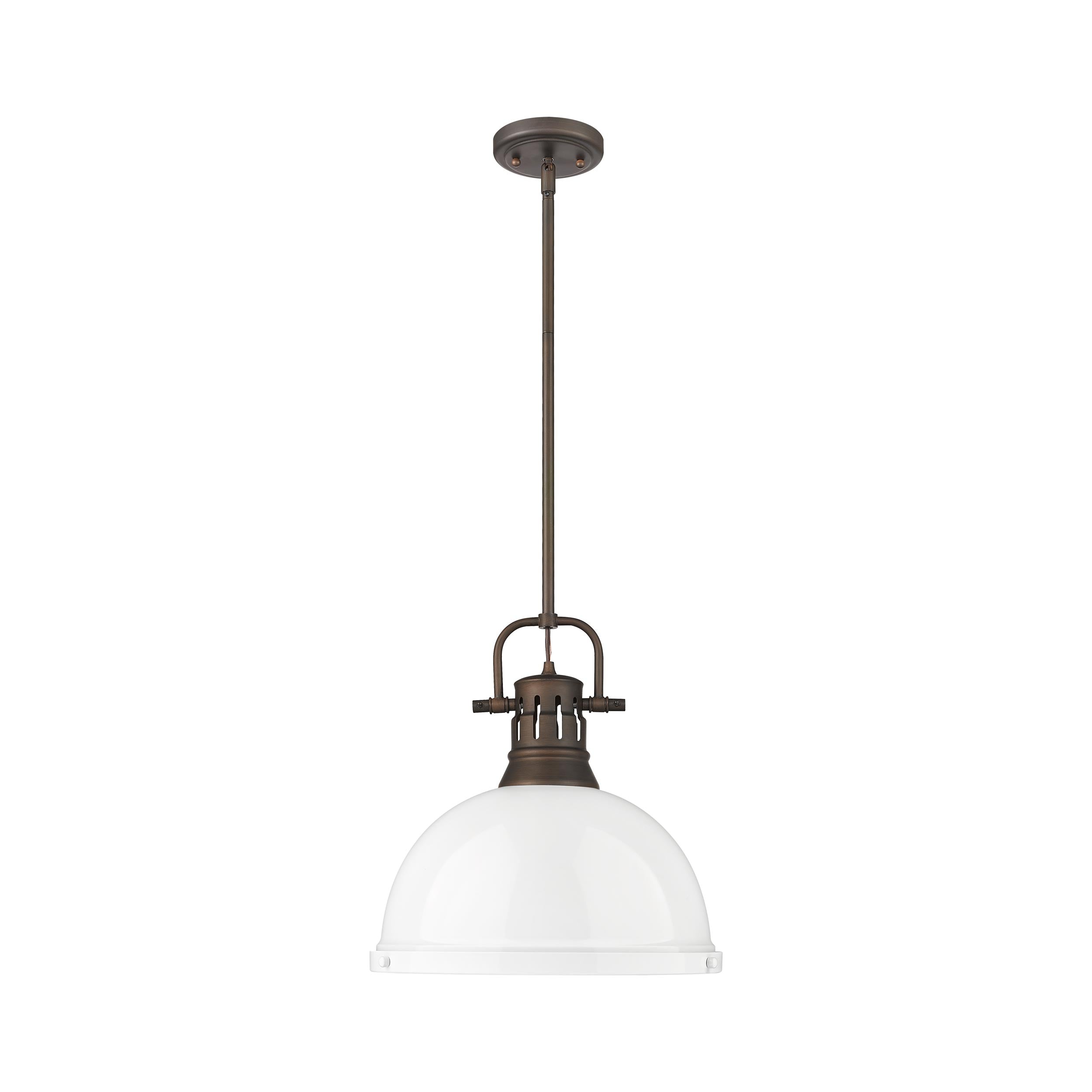 Duncan 1-Light Pendant with Rod in Rubbed Bronze with White - - Golden Lighting