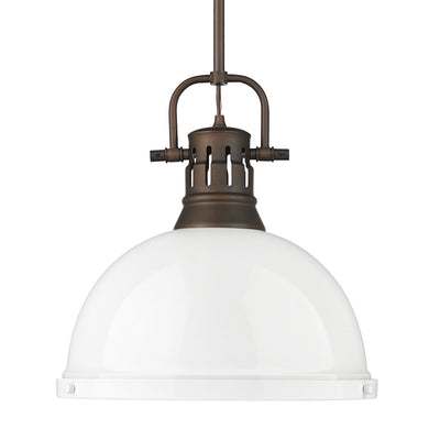 Yep by Golden Lighting Duncan 1-light 14in Rod Hung Pendant in Rubbed Bronze and White shade - Default Title - Golden Lighting