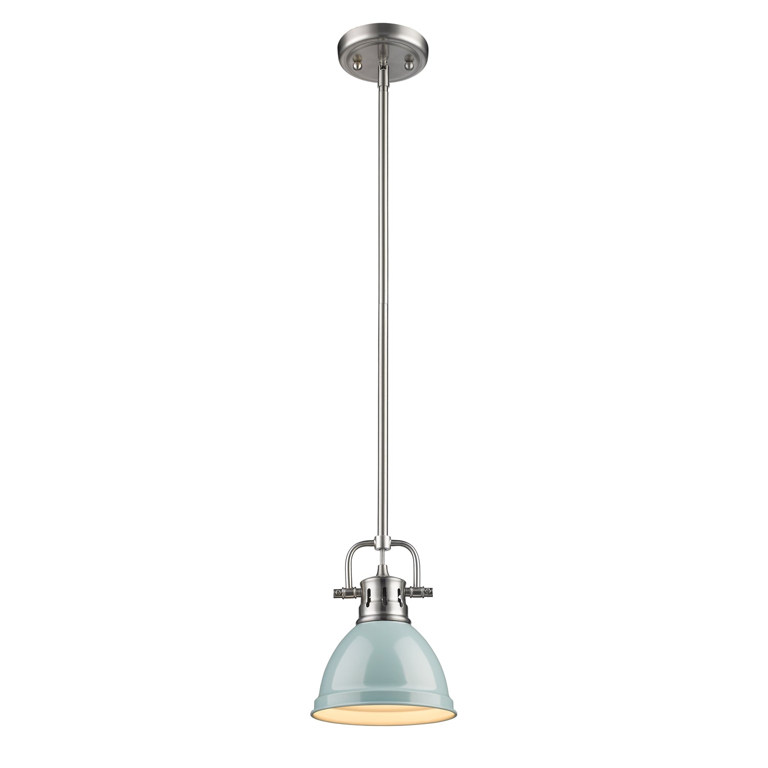Wry Lighting Duncan 1-light 7in Rod Hung Pendant in Pewter and Seafoam shade - - Golden Lighting