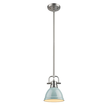Wry Lighting Duncan 1-light 7in Rod Hung Pendant in Pewter and Seafoam shade - - Golden Lighting