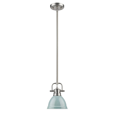 Wry Lighting Duncan 1-light 7in Rod Hung Pendant in Pewter and Seafoam shade - - Golden Lighting