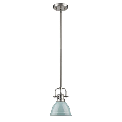 Wry Lighting Duncan 1-light 7in Rod Hung Pendant in Pewter and Seafoam shade