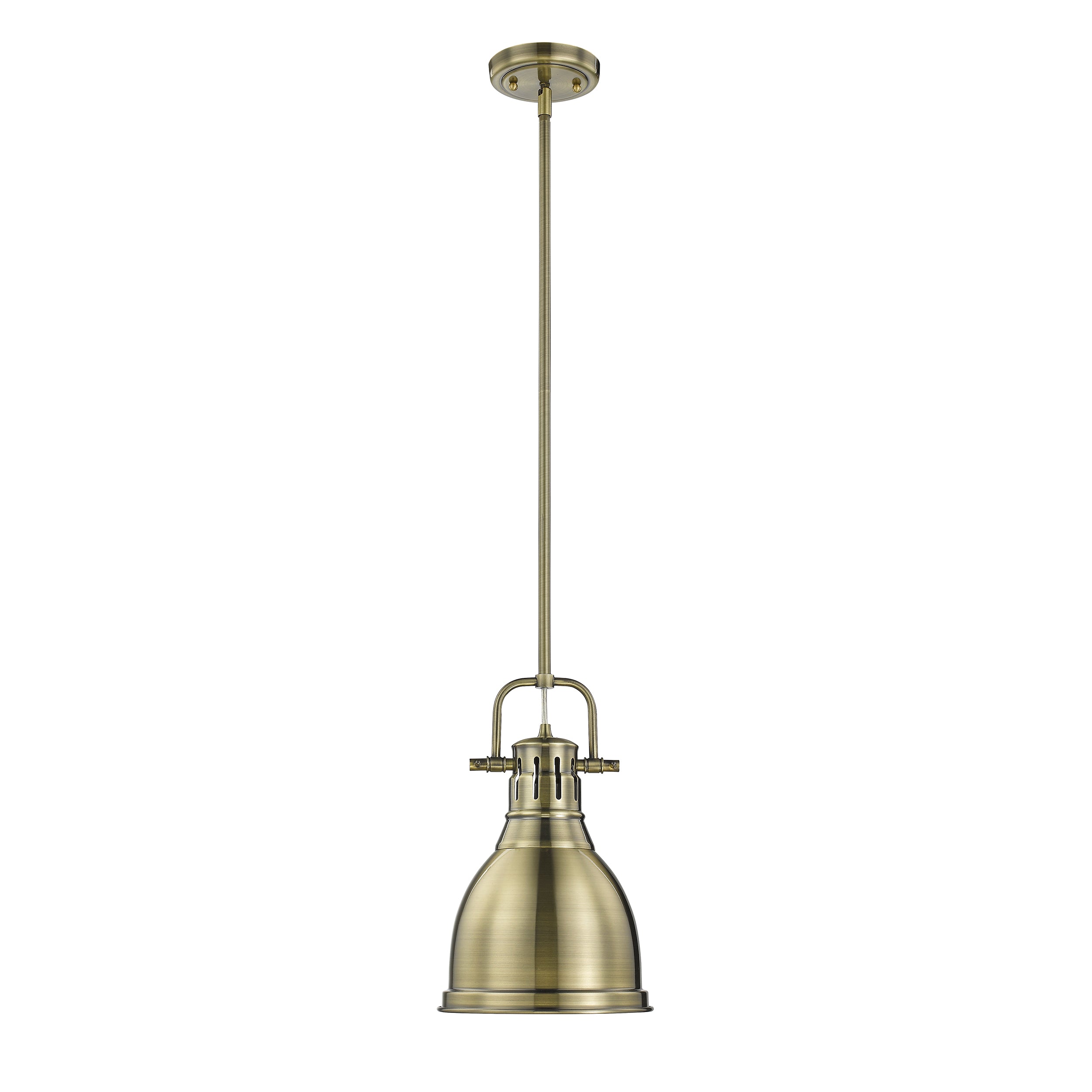 Yep by Golden Lighting Duncan 1-light 9in Rod Hung Pendant in Aged Brass - - Golden Lighting
