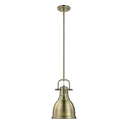 Yep by Golden Lighting Duncan 1-light 9in Rod Hung Pendant in Aged Brass - - Golden Lighting