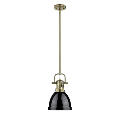 Yep by Golden Lighting Duncan 1-light 9in Rod Hung Pendant in Aged Brass and Black shade - - Golden Lighting