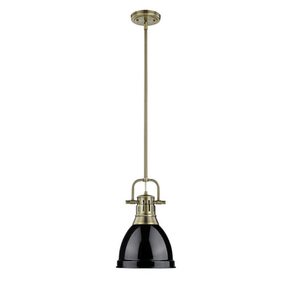 Yep by Golden Lighting Duncan 1-light 9in Rod Hung Pendant in Aged Brass and Black shade - - Golden Lighting