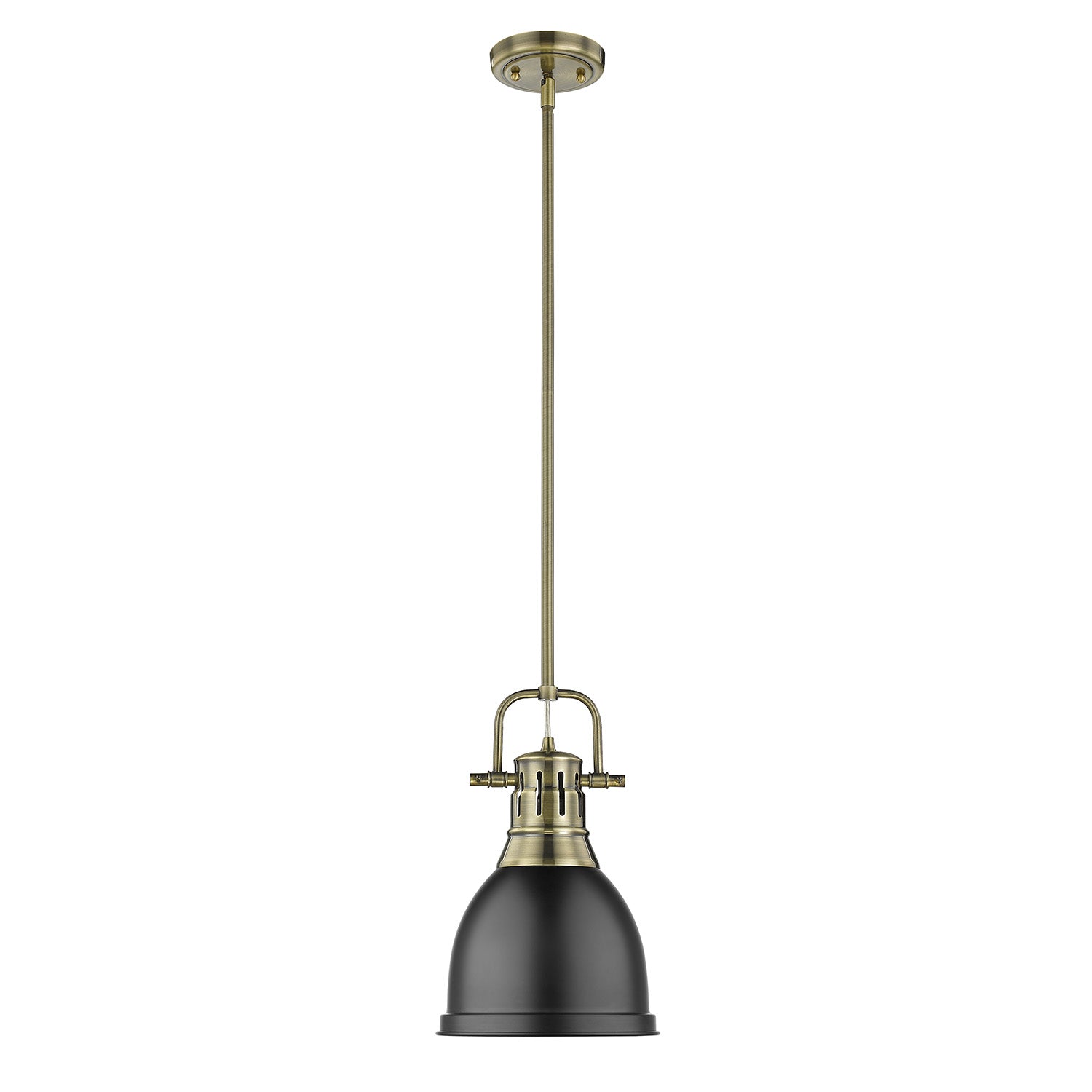 Yep by Golden Lighting Duncan 1-light 9in Rod Hung Pendant in Aged Brass and Matte Black shade - - Golden Lighting
