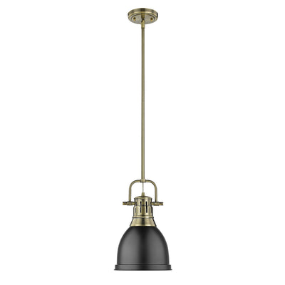 Yep by Golden Lighting Duncan 1-light 9in Rod Hung Pendant in Aged Brass and Matte Black shade - - Golden Lighting