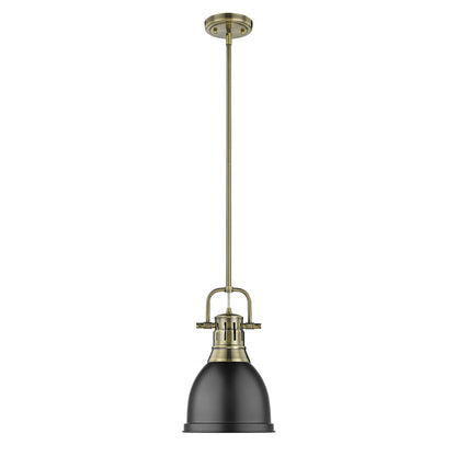 Yep by Golden Lighting Duncan 1-light 9in Rod Hung Pendant in Aged Brass and Matte Black shade - - Golden Lighting