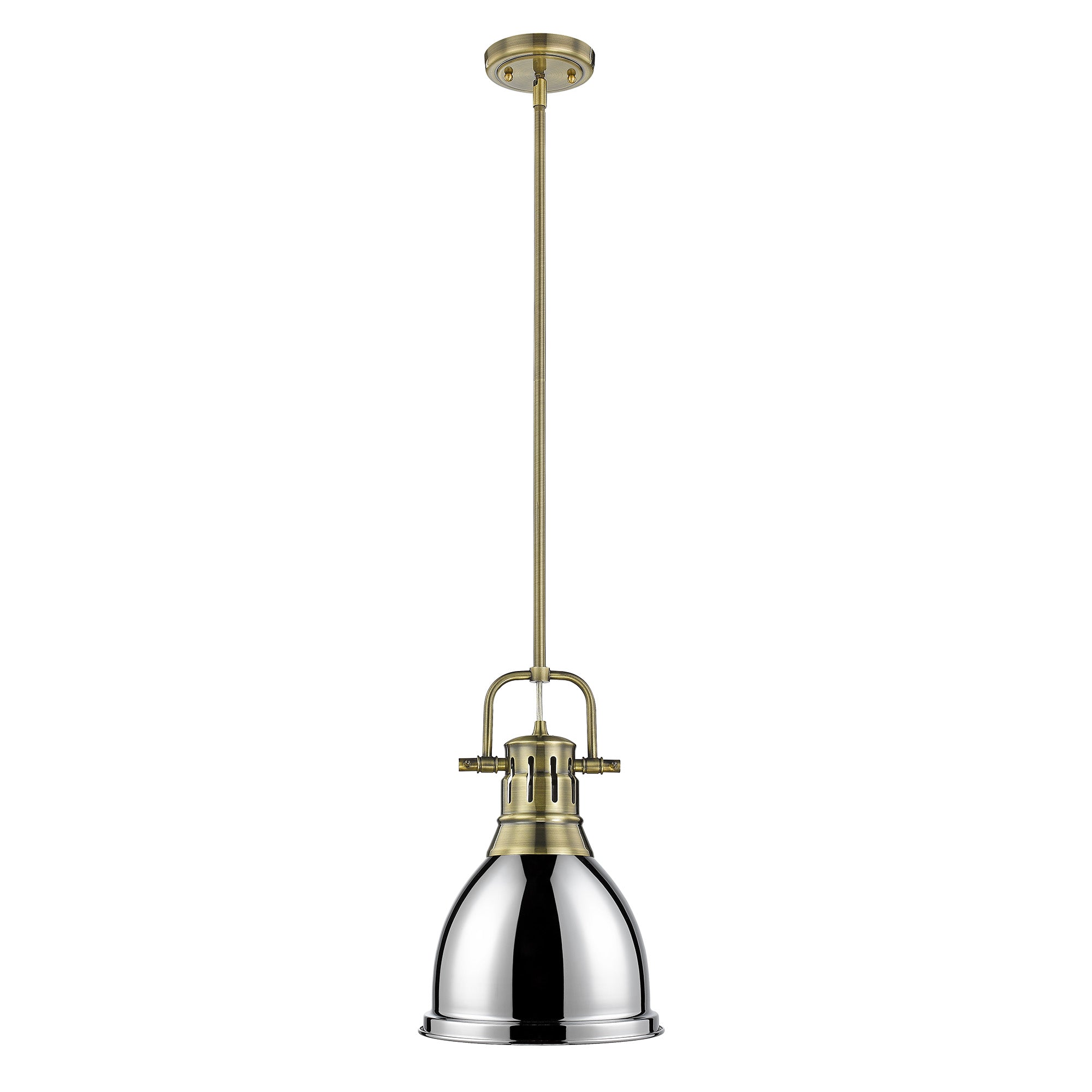 Yep by Golden Lighting Duncan 1-light 9in Rod Hung Pendant in Aged Brass and Chrome shade - - Golden Lighting