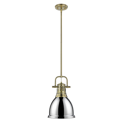 Yep by Golden Lighting Duncan 1-light 9in Rod Hung Pendant in Aged Brass and Chrome shade - - Golden Lighting