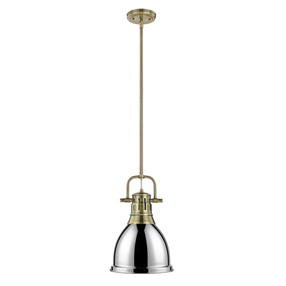 Yep by Golden Lighting Duncan 1-light 9in Rod Hung Pendant in Aged Brass and Chrome shade - - Golden Lighting