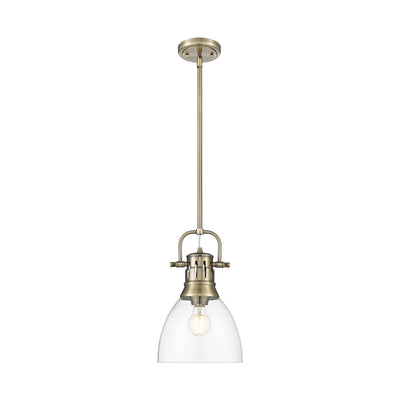 Yep by Golden Lighting Duncan 1-light 9in rod hung Pendant in Aged Brass and Clear Glass - - Golden Lighting