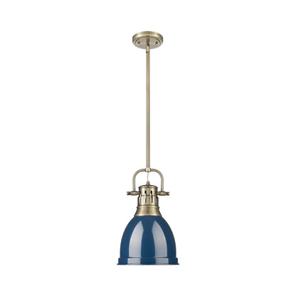 Yep by Golden Lighting Duncan 1-light 9in Rod Hung Pendant in Aged Brass and Navy Blue shade - - Golden Lighting