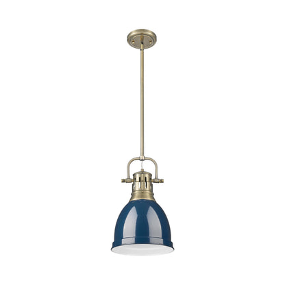 Yep by Golden Lighting Duncan 1-light 9in Rod Hung Pendant in Aged Brass and Navy Blue shade - - Golden Lighting