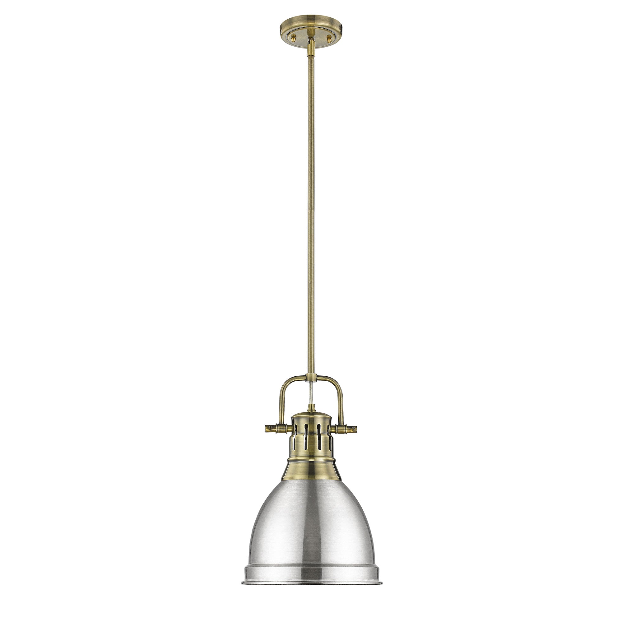 Yep by Golden Lighting Duncan 1-light 9in Rod Hung Pendant in Aged Brass and Pewter shade - - Golden Lighting