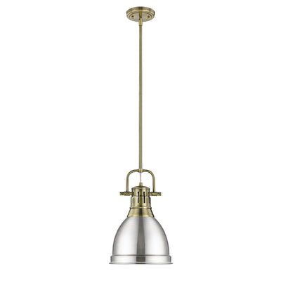 Yep by Golden Lighting Duncan 1-light 9in Rod Hung Pendant in Aged Brass and Pewter shade - - Golden Lighting