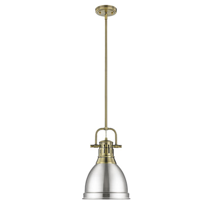 Yep by Golden Lighting Duncan 1-light 9in Rod Hung Pendant in Aged Brass and Pewter shade - - Golden Lighting