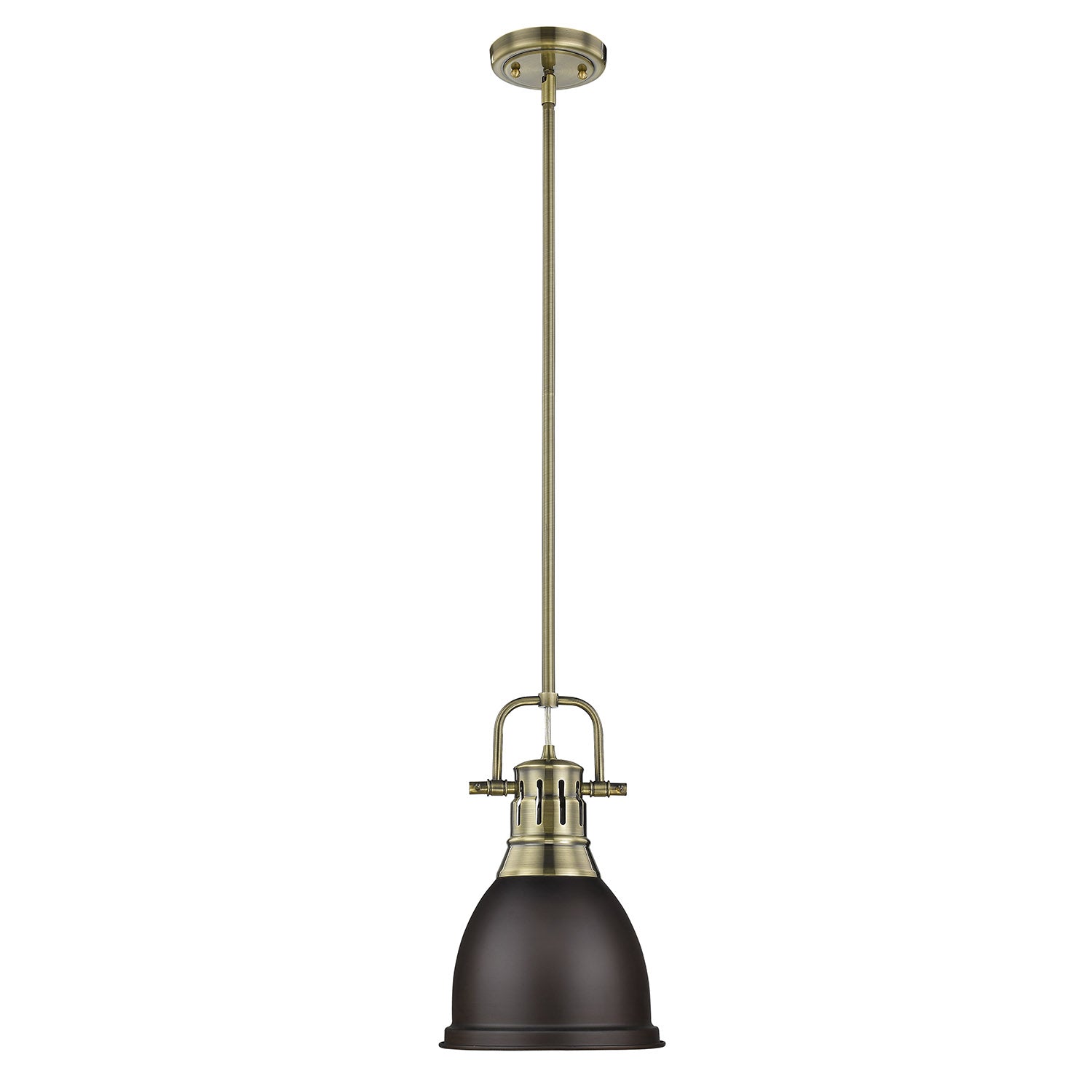 Yep by Golden Lighting Duncan 1-light 9in Rod Hung Pendant in Aged Brass and Rubbed Bronze shade - - Golden Lighting