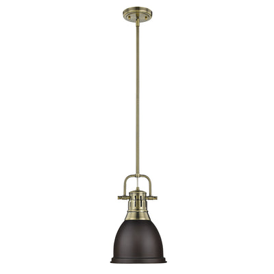 Yep by Golden Lighting Duncan 1-light 9in Rod Hung Pendant in Aged Brass and Rubbed Bronze shade - - Golden Lighting