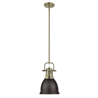 Yep by Golden Lighting Duncan 1-light 9in Rod Hung Pendant in Aged Brass and Rubbed Bronze shade - - Golden Lighting