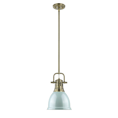Yep by Golden Lighting Duncan 1-light 9in Rod Hung Pendant in Aged Brass and Seafoam shade - - Golden Lighting