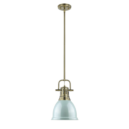 Yep by Golden Lighting Duncan 1-light 9in Rod Hung Pendant in Aged Brass and Seafoam shade - - Golden Lighting