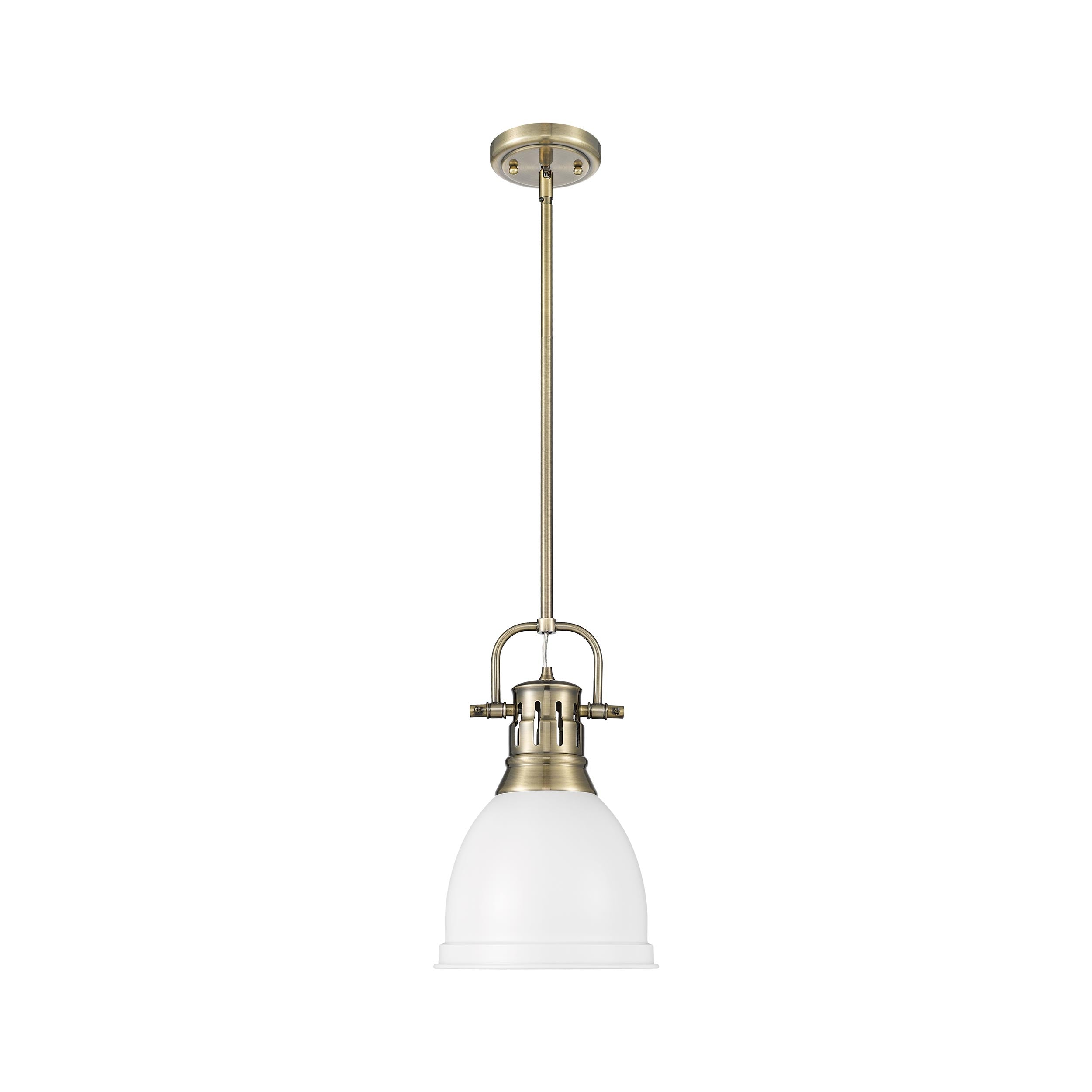Yep by Golden Lighting Duncan 1-light 9in Rod Hung Pendant in Aged Brass and Matte White shade - - Golden Lighting