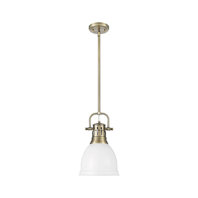 Yep by Golden Lighting Duncan 1-light 9in Rod Hung Pendant in Aged Brass and Matte White shade - - Golden Lighting