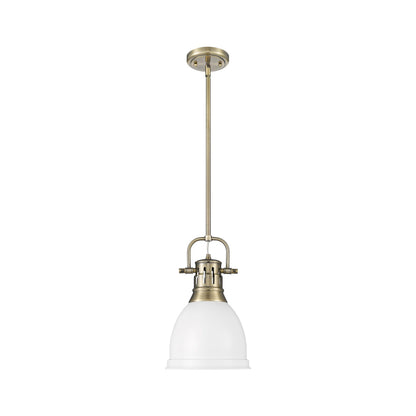Yep by Golden Lighting Duncan 1-light 9in Rod Hung Pendant in Aged Brass and Matte White shade - - Golden Lighting