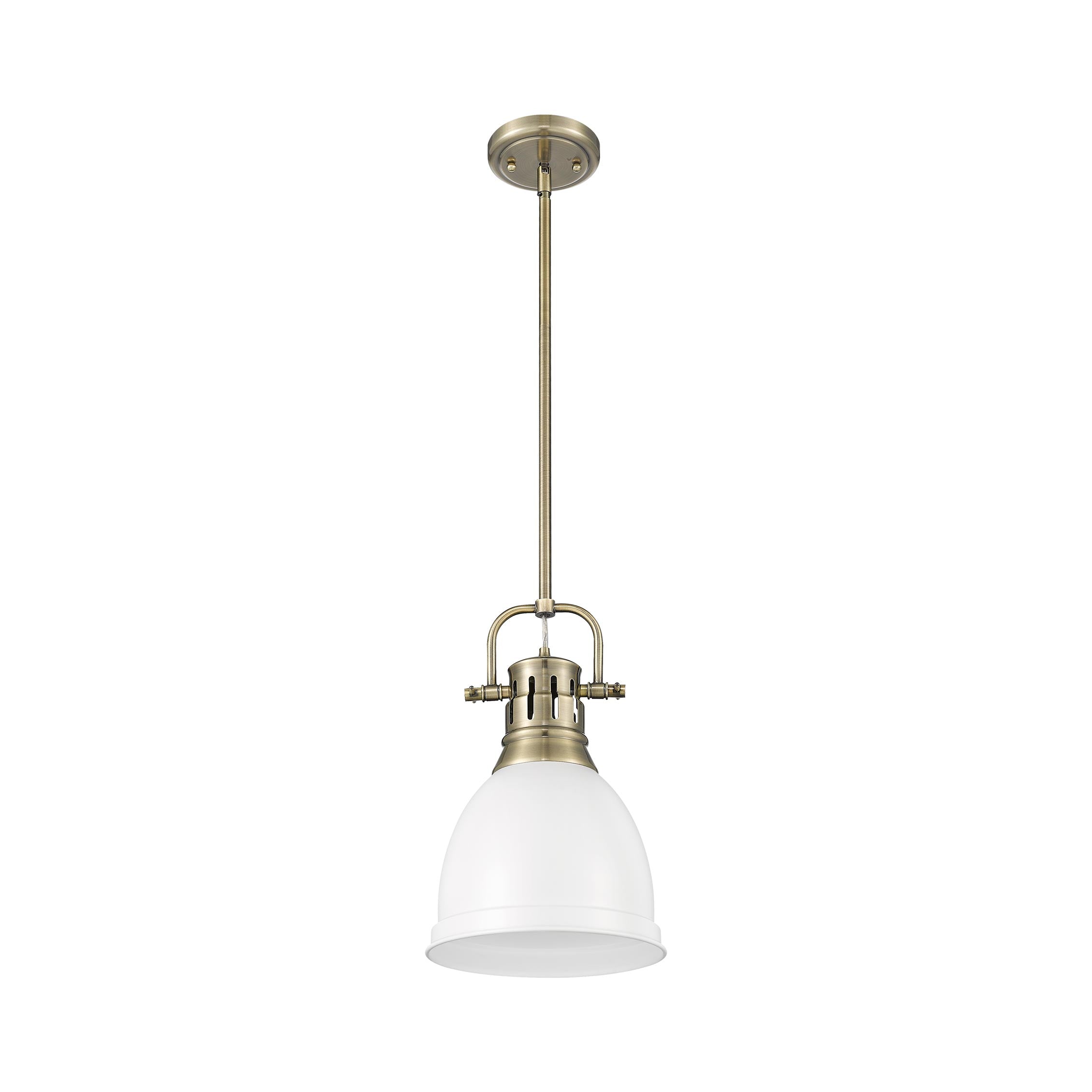 Yep by Golden Lighting Duncan 1-light 9in Rod Hung Pendant in Aged Brass and Matte White shade - - Golden Lighting