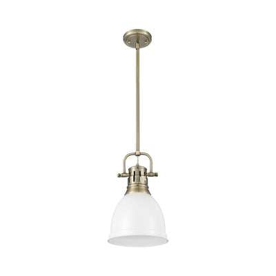 Yep by Golden Lighting Duncan 1-light 9in Rod Hung Pendant in Aged Brass and Matte White shade - - Golden Lighting