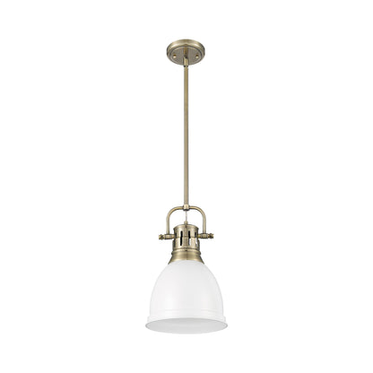 Yep by Golden Lighting Duncan 1-light 9in Rod Hung Pendant in Aged Brass and Matte White shade - - Golden Lighting