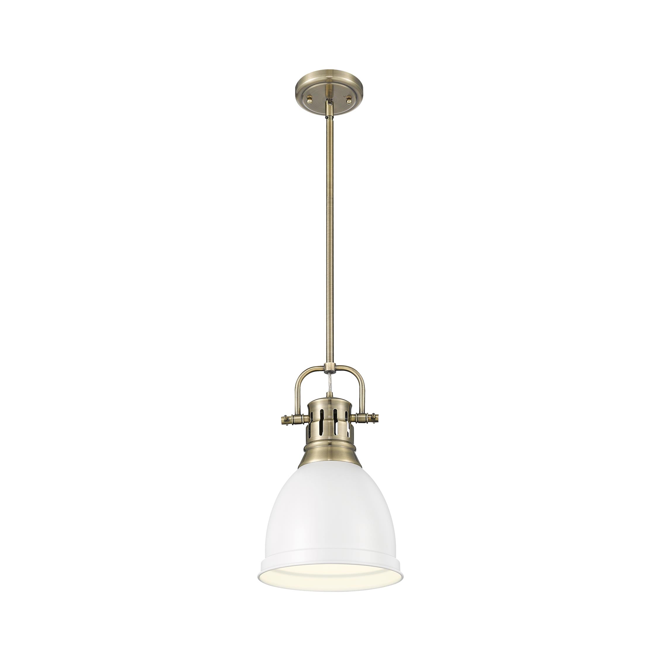 Yep by Golden Lighting Duncan 1-light 9in Rod Hung Pendant in Aged Brass and Matte White shade - - Golden Lighting