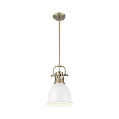 Yep by Golden Lighting Duncan 1-light 9in Rod Hung Pendant in Aged Brass and Matte White shade - - Golden Lighting