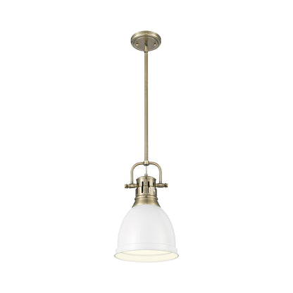 Yep by Golden Lighting Duncan 1-light 9in Rod Hung Pendant in Aged Brass and Matte White shade - - Golden Lighting