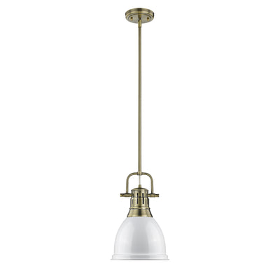 Yep by Golden Lighting Duncan 1-light 9in Rod Hung Pendant in Aged Brass and White shade - - Golden Lighting