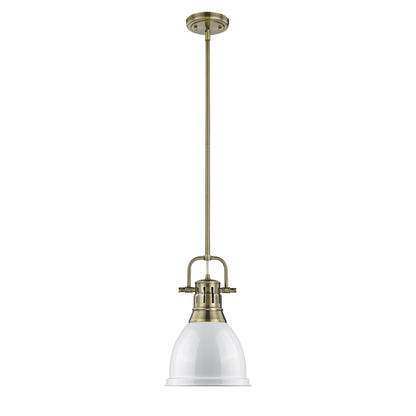 Yep by Golden Lighting Duncan 1-light 9in Rod Hung Pendant in Aged Brass and White shade - - Golden Lighting