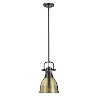 Yep by Golden Lighting Duncan 1-light 9in Rod Hung Pendant in Matte Black and Aged Brass shade - - Golden Lighting