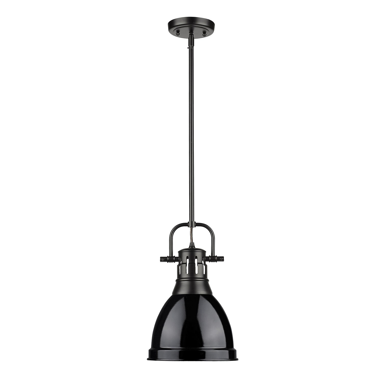 Yep by Golden Lighting Duncan 1-light 9in Rod Hung Pendant in Matte Black and Black shade - - Golden Lighting