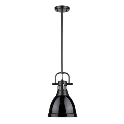 Yep by Golden Lighting Duncan 1-light 9in Rod Hung Pendant in Matte Black and Black shade - - Golden Lighting