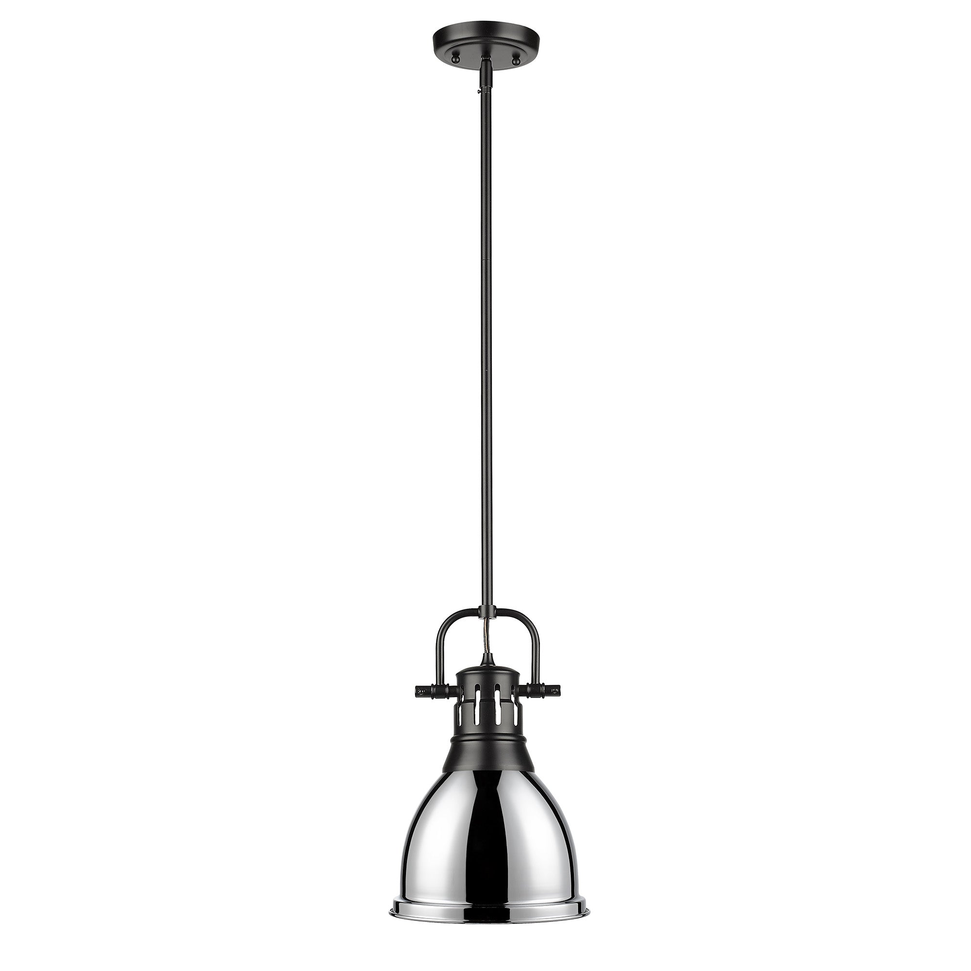 Yep by Golden Lighting Duncan 1-light 9in Rod Hung Pendant in Matte Black and Chrome shade - - Golden Lighting